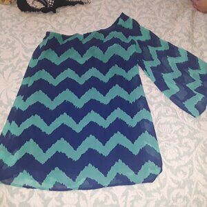 As U Wish Med Ladies 1 Shoulder Turquoise & Purple Chevron Print Lined  Chiffon